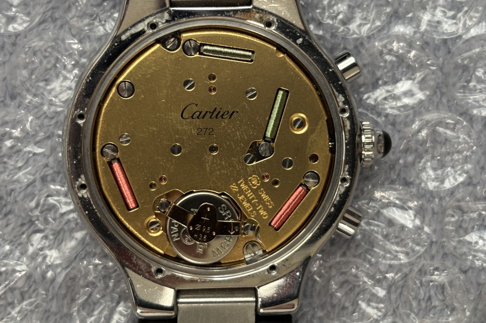 Near MINT Cartier Must 21 Chronoscaph 2424 Black Quartz 36.7mm Men's Watch
